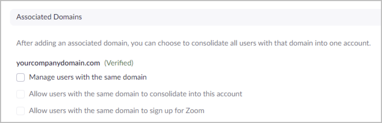 Example of an associated domain with no management options enabled. 