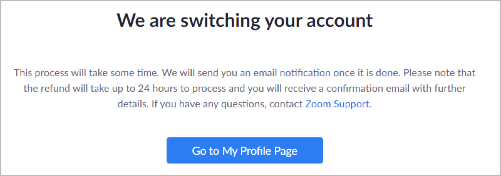 Screenshot informing the user of a background account switching process