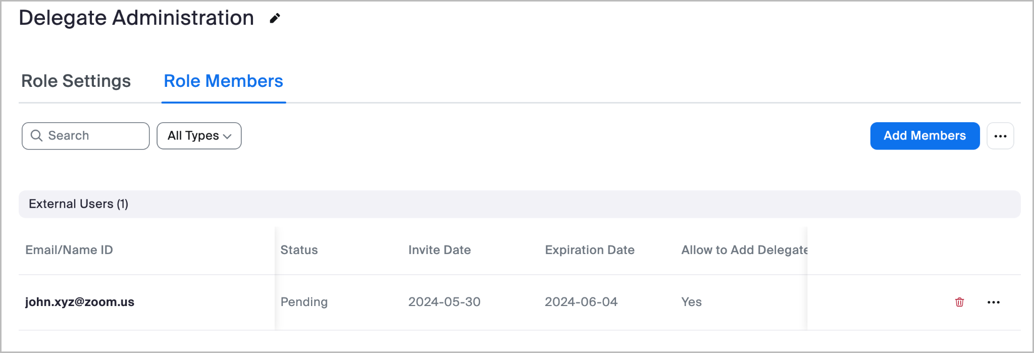 Exempel på att visa den aktuella listan över delegerade administratörer